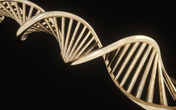 DNA Helix in Gold auf schwarzem Hintergrund